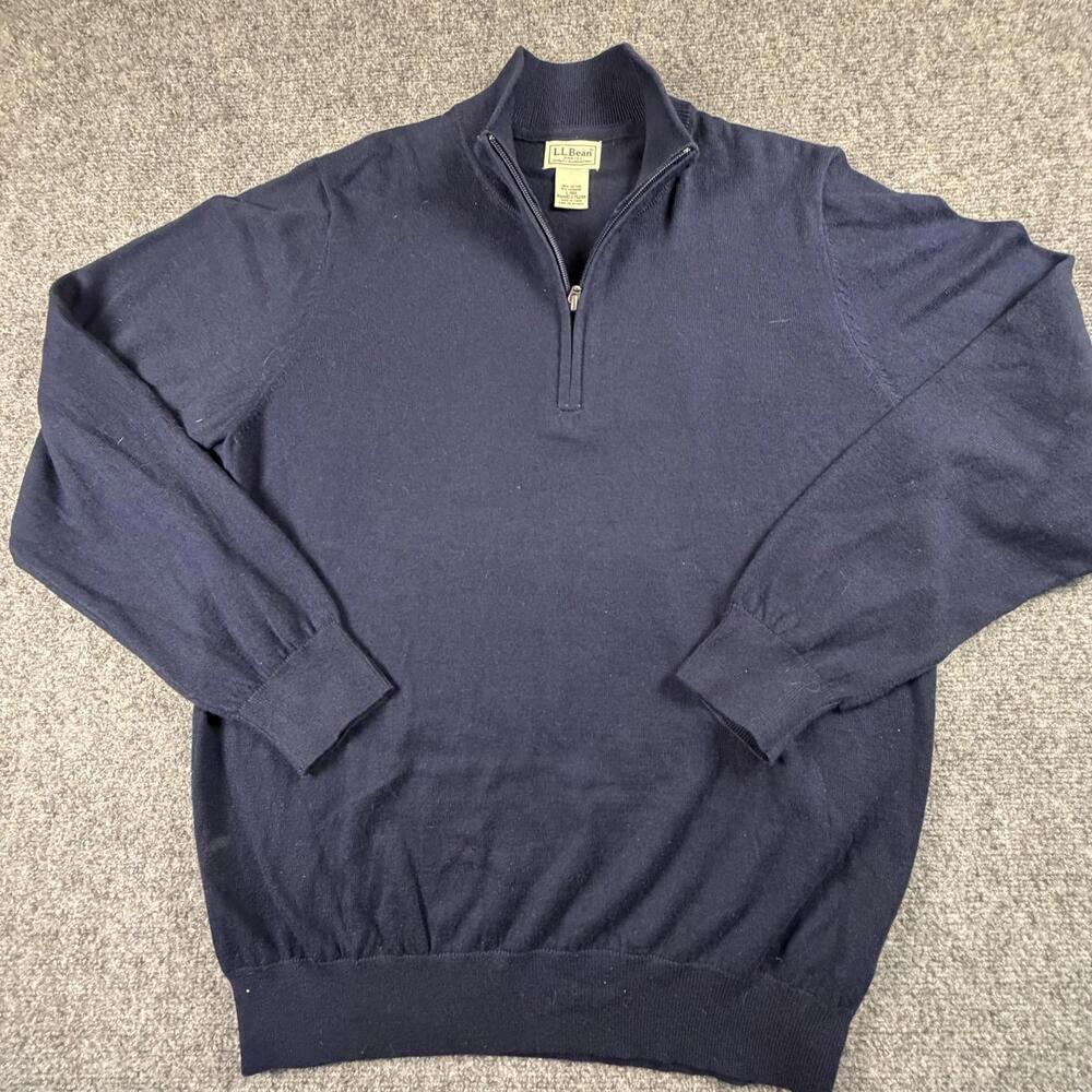 L.L.Bean Men's Navy Blue Cotton‎ Cashmere Half-Zip Large Regular #1005